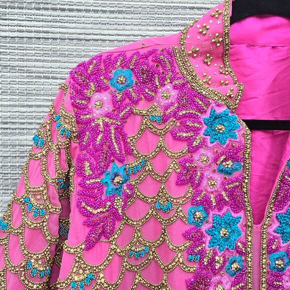 Indian Bridal Kaftan Pink Gold Beaded Rhinestone Mermaid Fairy Boho Maximalist - Picture 3 of 10